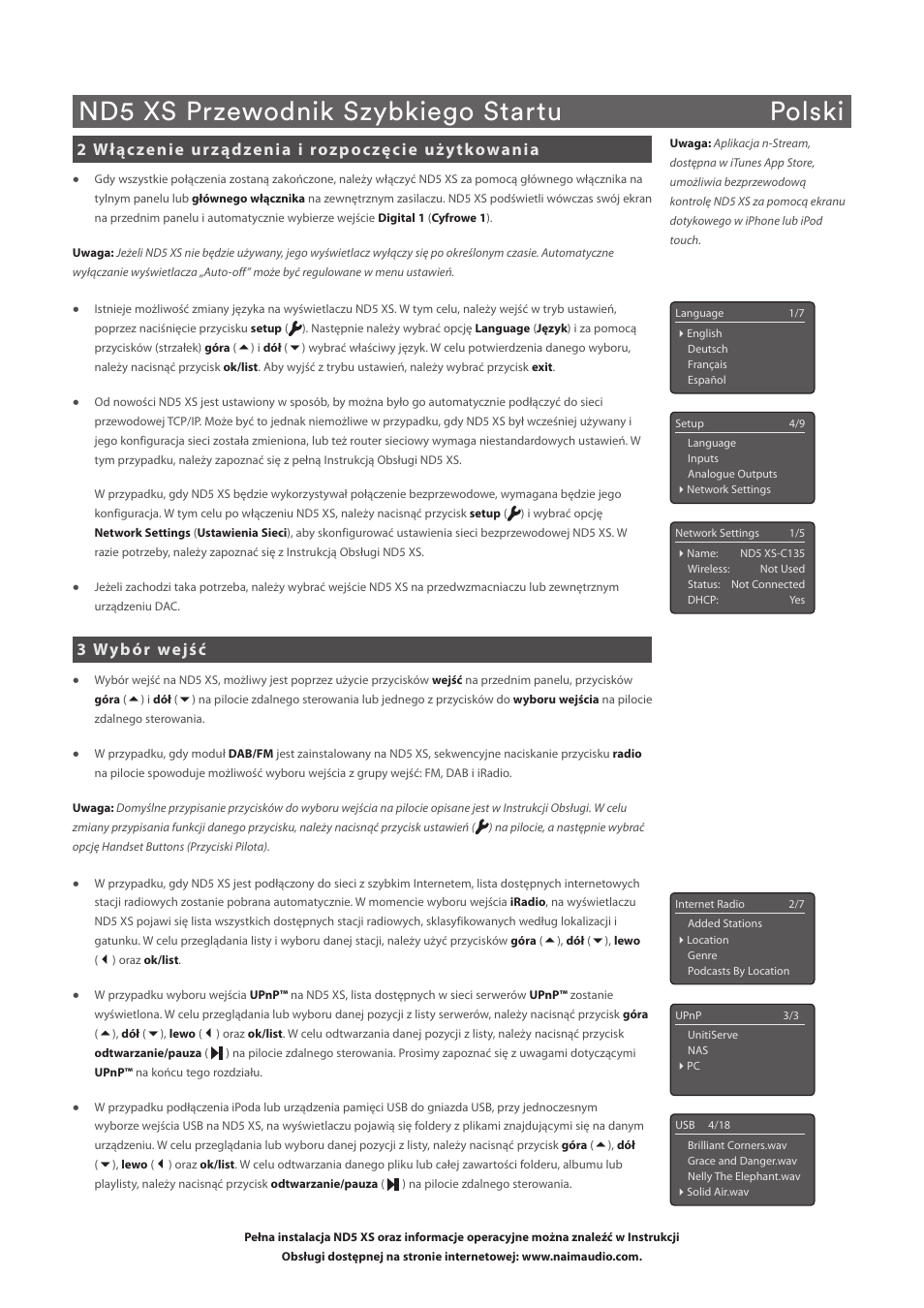 Nd5 xs przewodnik szybkiego startu polski, 2 włączenie urządzenia i rozpoczęcie użytkowania, 3 wybór wejść | Naim Audio ND5 XS User Manual | Page 28 / 44