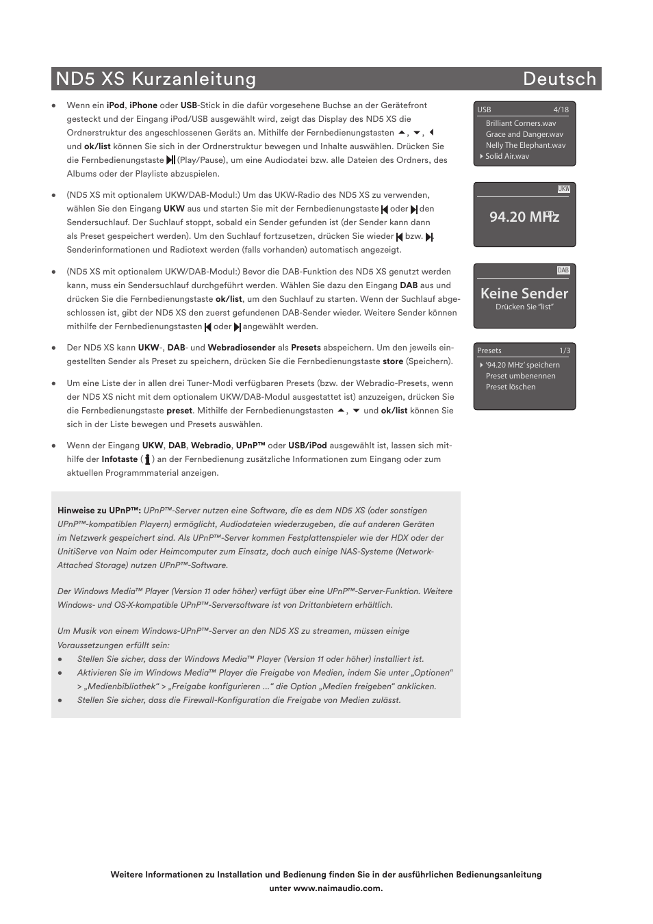 Nd5 xs kurzanleitung deutsch, Keine sender, 20 mhz | Naim Audio ND5 XS User Manual | Page 9 / 44