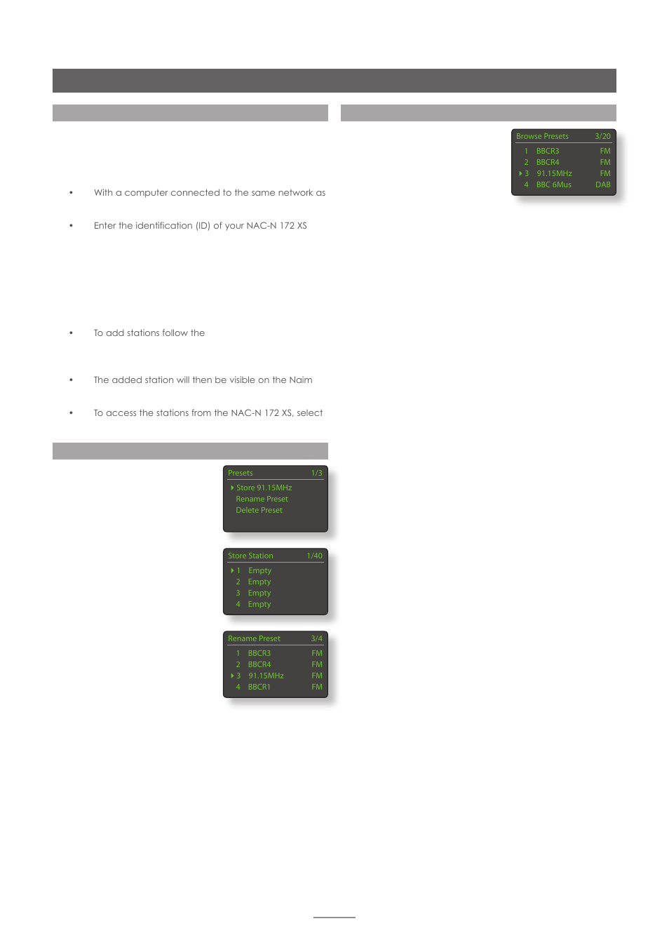 4 adding iradio stations, 5 storing radio presets, 6 using radio presets | Nac-n 172 xs multi-mode radio | Naim Audio NAC-N 172 XS User Manual | Page 21 / 24