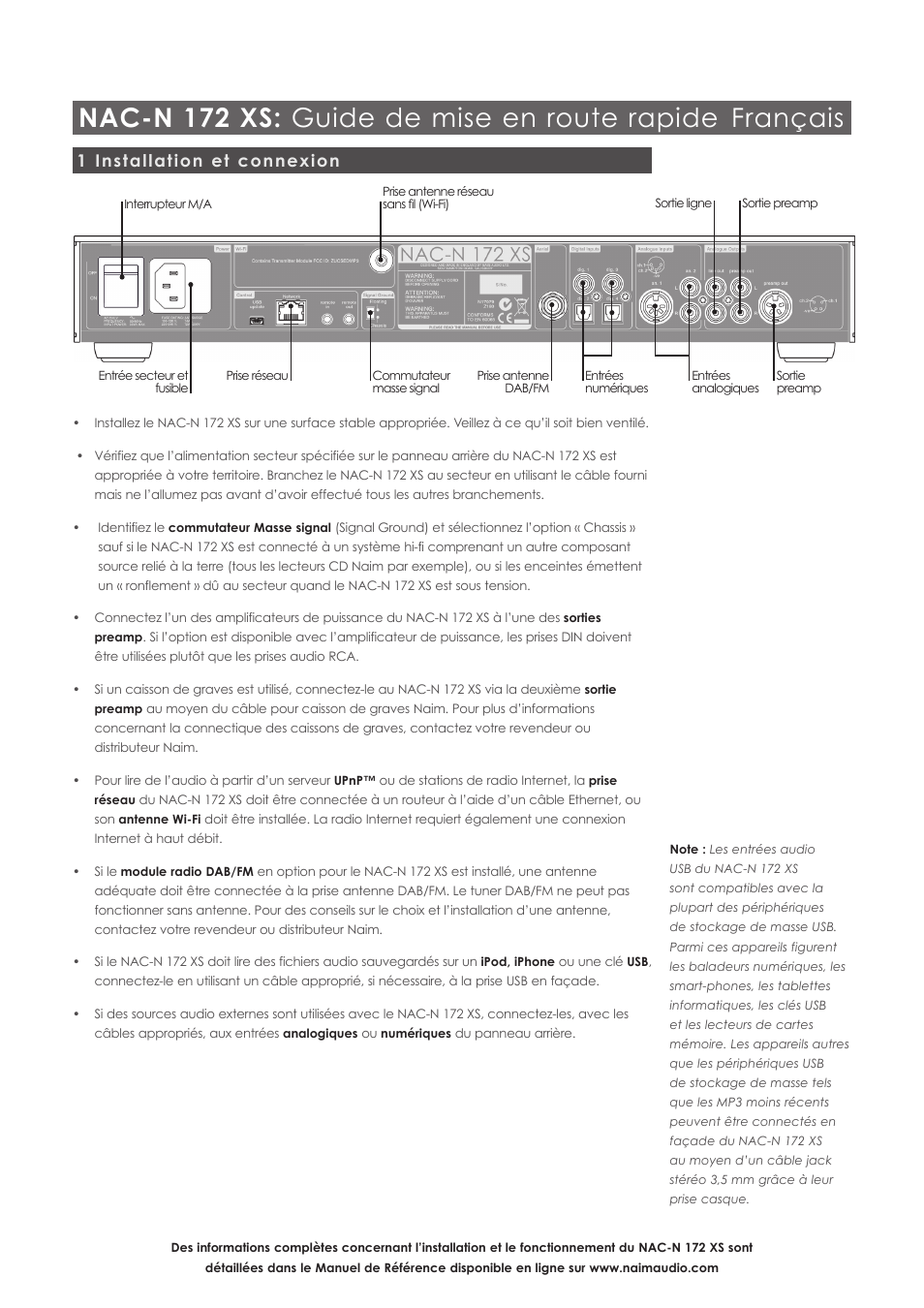 1 installation et connexion | Naim Audio NAC-N 172 XS User Manual | Page 11 / 40