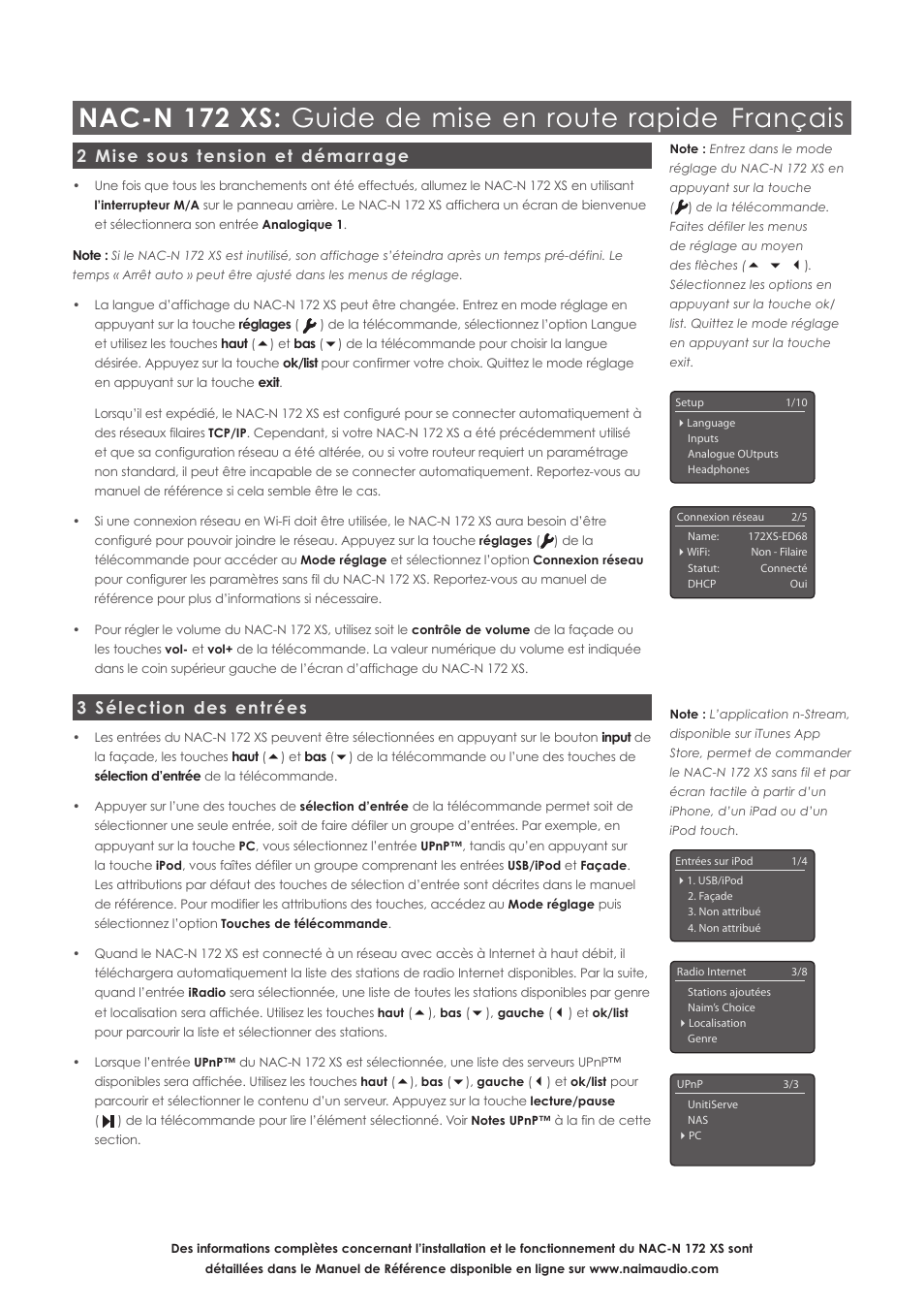 2 mise sous tension et démarrage, 3 sélection des entrées | Naim Audio NAC-N 172 XS User Manual | Page 12 / 40