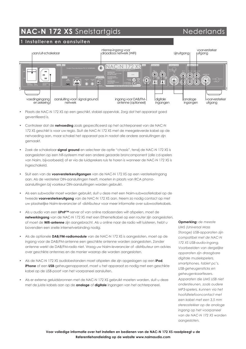 Nac-n 172 xs snelstartgids nederlands, 1 installeren en aansluiten | Naim Audio NAC-N 172 XS User Manual | Page 23 / 40