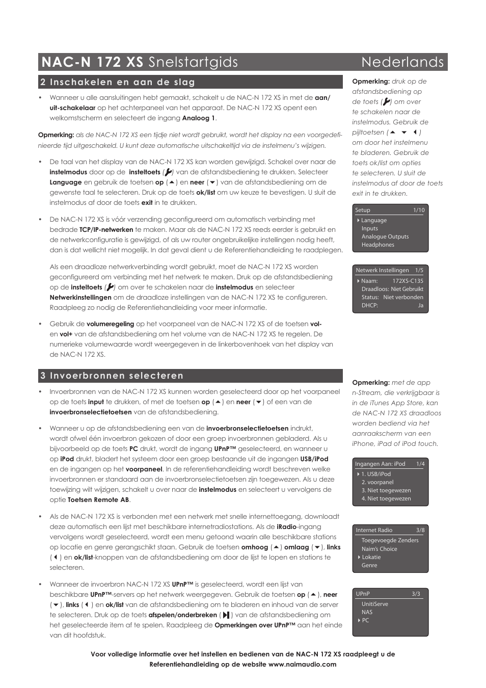 Nac-n 172 xs snelstartgids nederlands, 2 inschakelen en aan de slag, 3 invoerbronnen selecteren | Naim Audio NAC-N 172 XS User Manual | Page 24 / 40