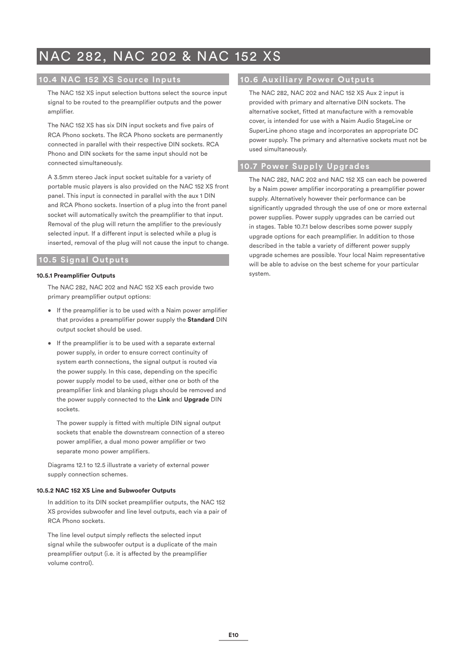 4 nac 152 xs source inputs, 5 signal outputs, 6 auxiliary power outputs | 7 power supply upgrades | Naim Audio NAC-N 172 XS User Manual | Page 12 / 24