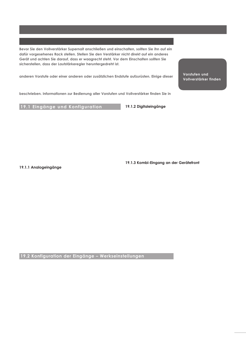 Vollverstärker supernait, 19 supernait – allgemeines und installation, 1 eingänge und konfiguration | 2 konfiguration der eingänge – werkseinstellungen | Naim Audio NAC-N 172 XS User Manual | Page 63 / 178