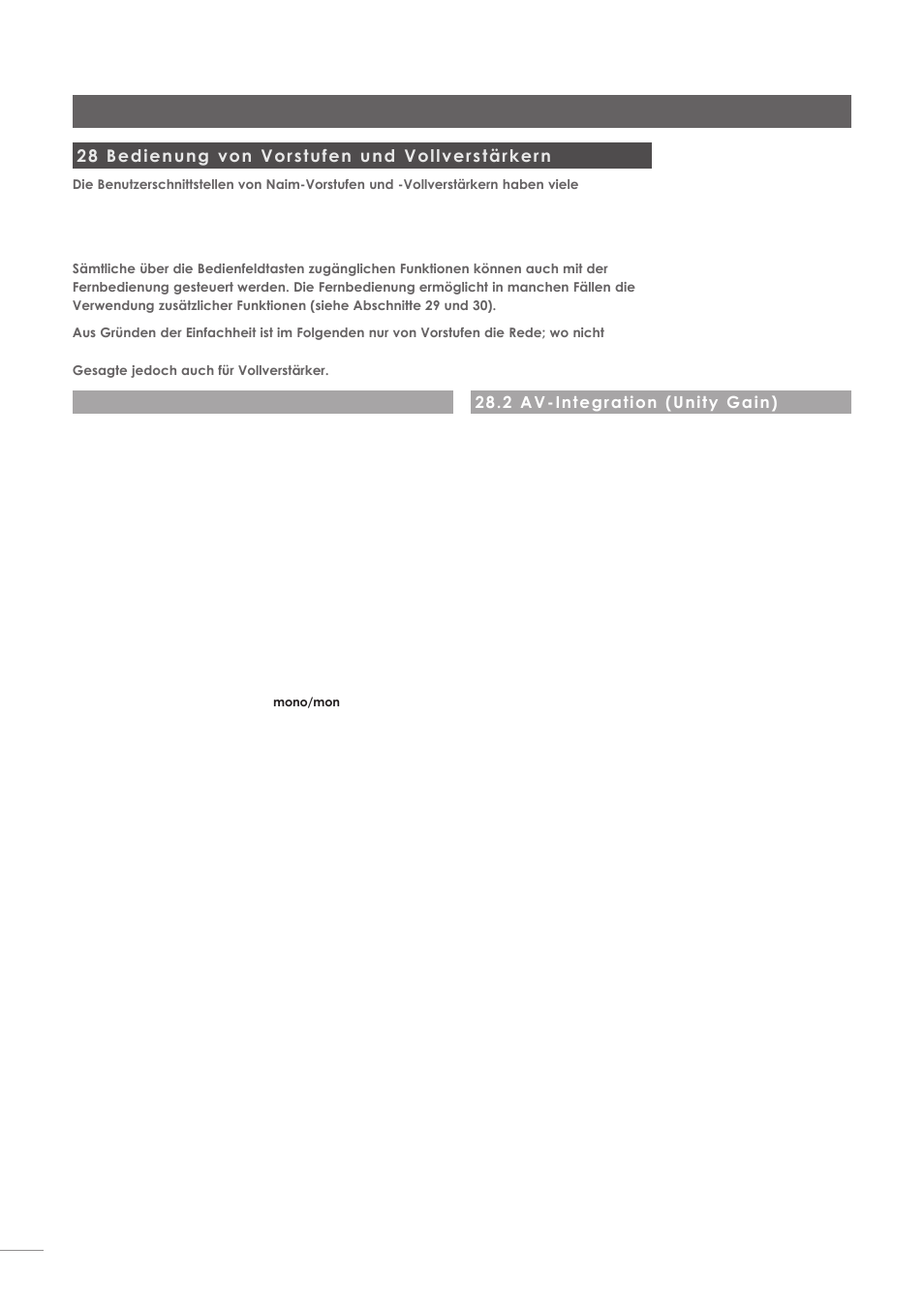 Bedienung von vorstufen und vollverstärker n, 28 bedienung von vorstufen und vollverstärkern, 1 automatische eingangswahl | 2 av-integration (unity gain) | Naim Audio NAC-N 172 XS User Manual | Page 74 / 178