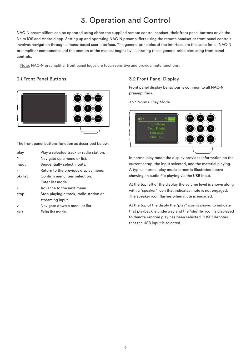 Operation and control, 1 front panel buttons, 2 front panel display | Naim Audio NAC-N 272 User Manual | Page 11 / 32