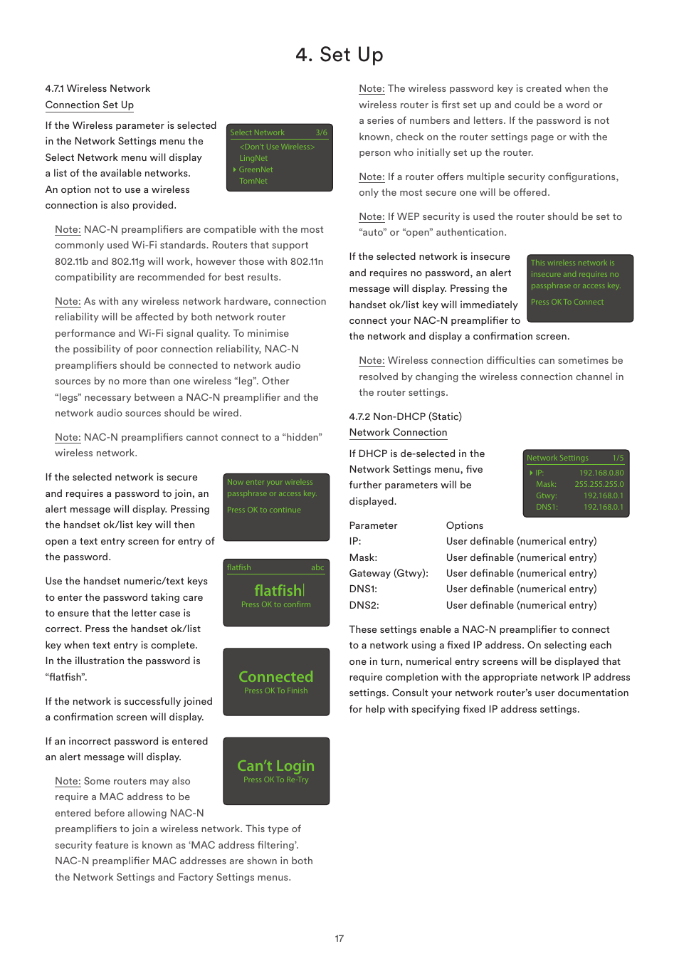 Set up, Flatfish, Connected | Can’t login | Naim Audio NAC-N 272 User Manual | Page 19 / 32