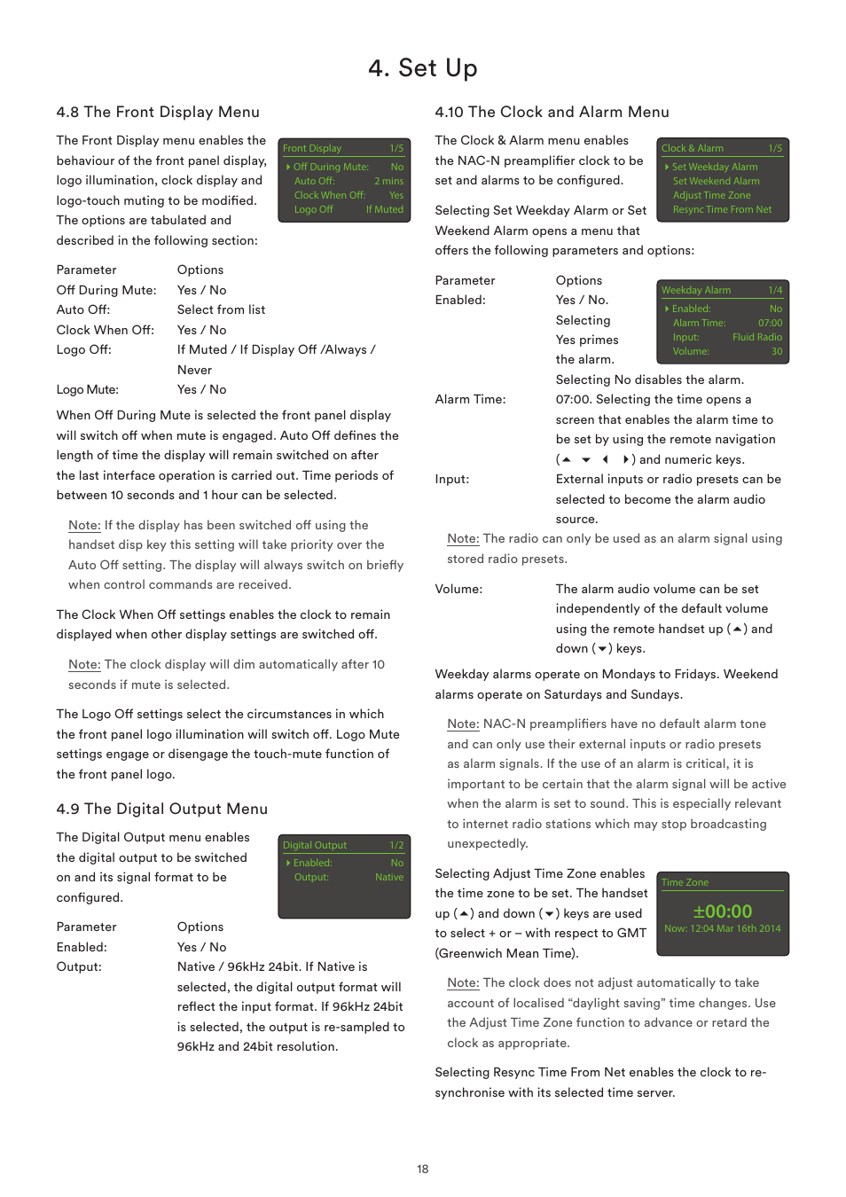 8 the front display menu, 9 the digital output menu, 10 the clock and alarm menu | Set up | Naim Audio NAC-N 272 User Manual | Page 20 / 32