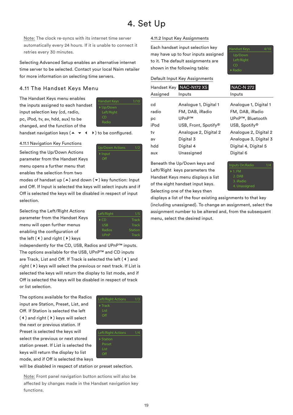 11 the handset keys menu, Set up | Naim Audio NAC-N 272 User Manual | Page 21 / 32