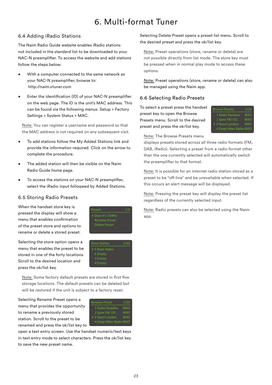 4 adding iradio stations, 5 storing radio presets, 6 selecting radio presets | Multi-format tuner | Naim Audio NAC-N 272 User Manual | Page 25 / 32