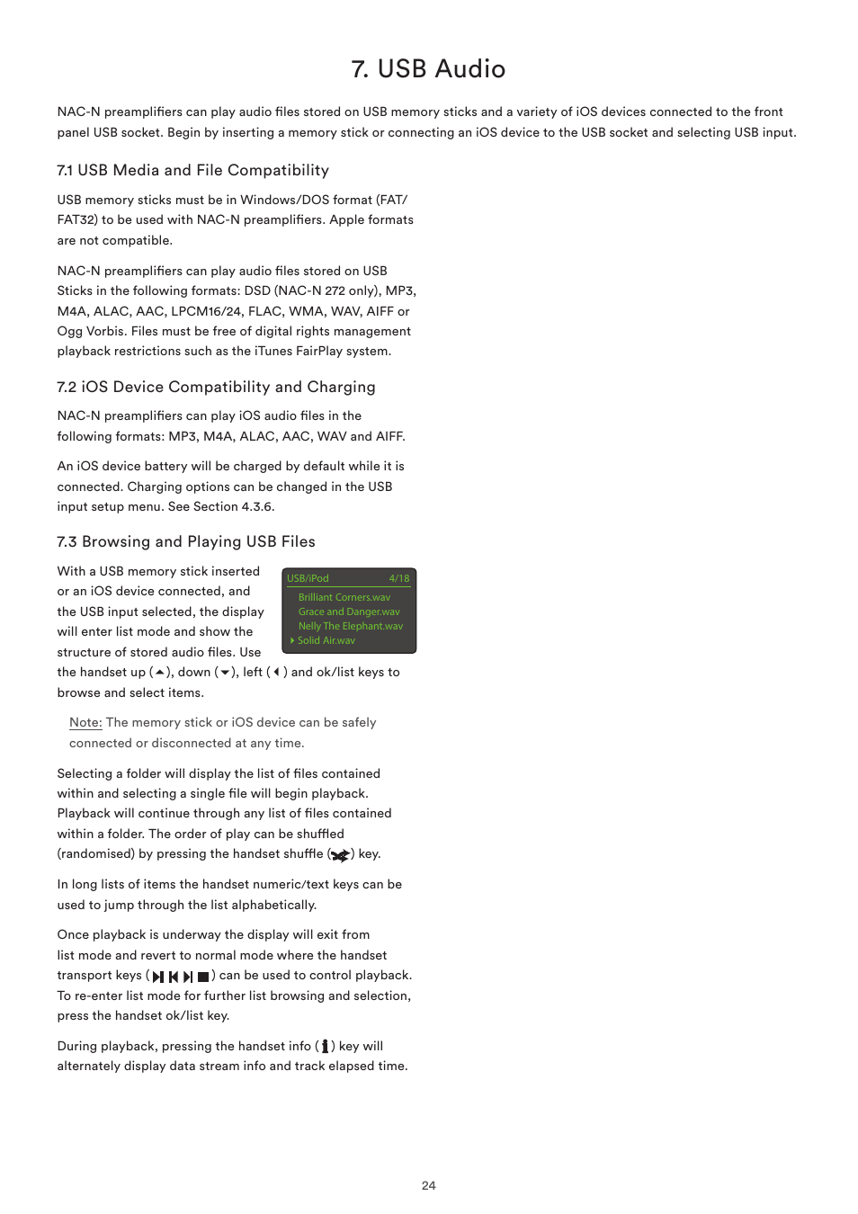 Usb audio, 1 usb media and file compatibility, 2 ios device compatibility and charging | 3 browsing and playing usb files | Naim Audio NAC-N 272 User Manual | Page 26 / 32