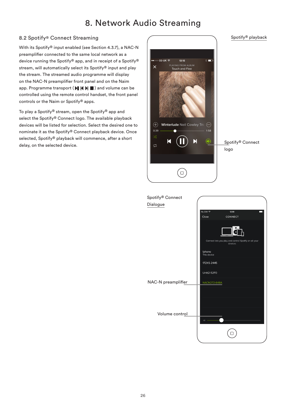 2 spotify® connect streaming, 2 spotify, Connect streaming | Network audio streaming | Naim Audio NAC-N 272 User Manual | Page 28 / 32