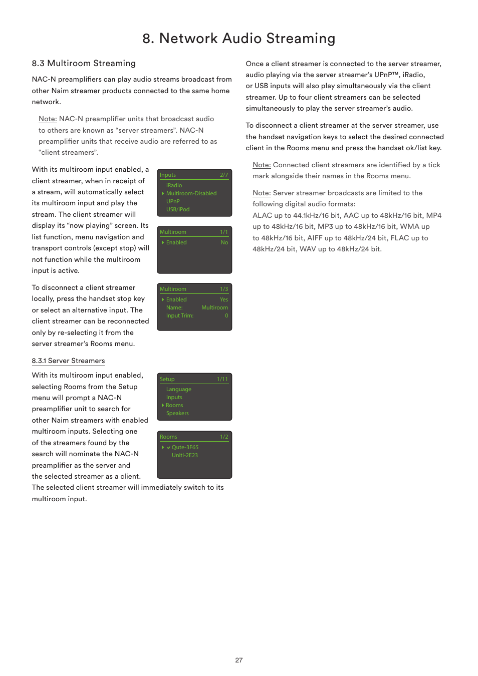 3 multiroom streaming, Network audio streaming | Naim Audio NAC-N 272 User Manual | Page 29 / 32