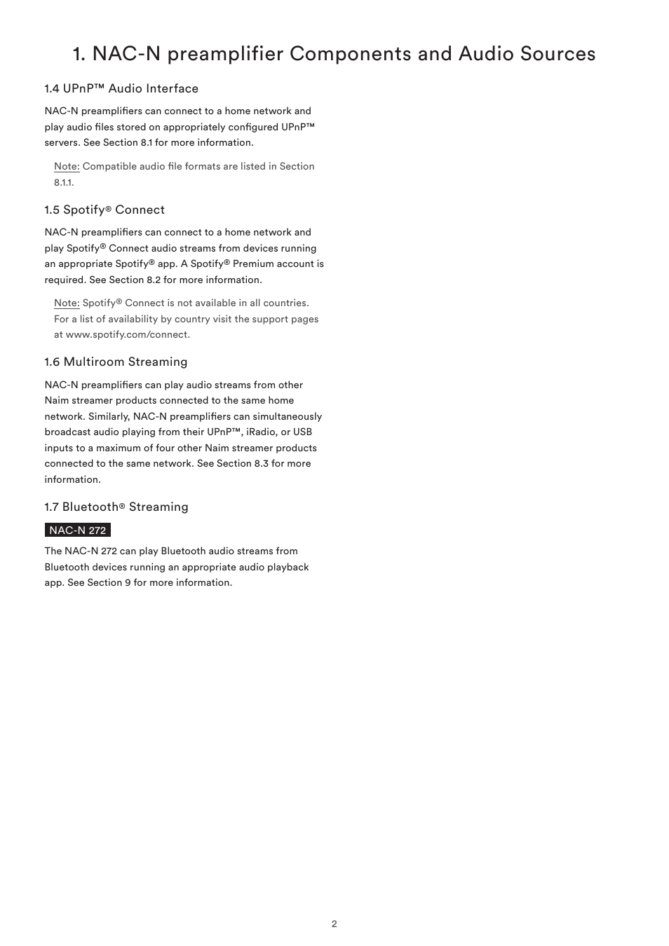 4 upnp™ audio interface, 5 spotify® connect, 6 multiroom streaming | 7 bluetooth® streaming, 5 spotify, Connect, 7 bluetooth, Streaming, Nac-n preamplifier components and audio sources | Naim Audio NAC-N 272 User Manual | Page 4 / 32