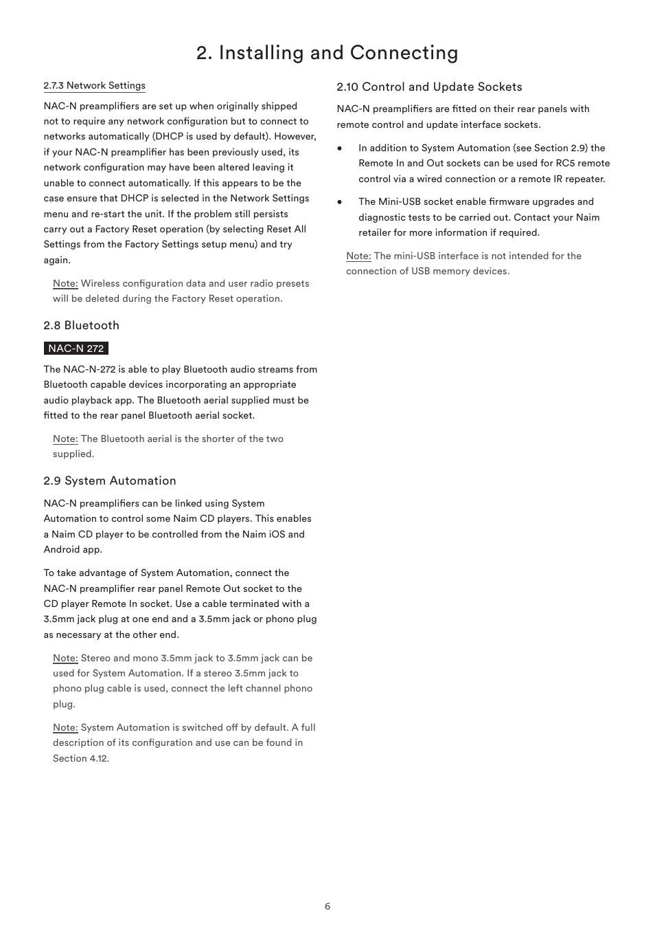 8 bluetooth, 9 system automation, 10 control and update sockets | Installing and connecting | Naim Audio NAC-N 272 User Manual | Page 8 / 32