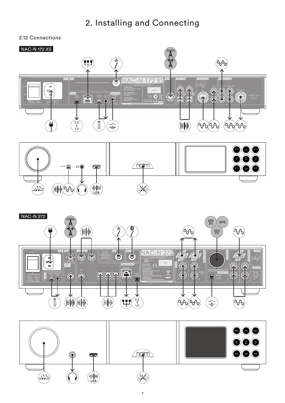 12 connections, Installing and connecting, Nac-n 172 xs | Nac-n 272 | Naim Audio NAC-N 272 User Manual | Page 9 / 32