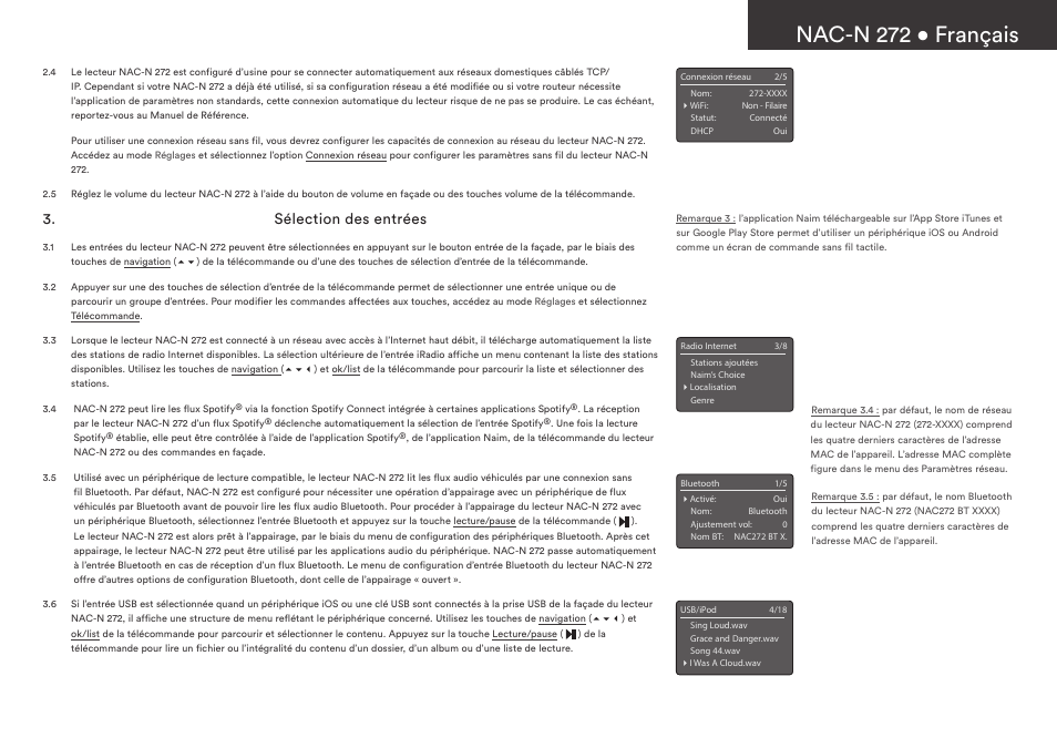 Nac-n 272 • français, Sélection des entrées | Naim Audio NAC-N 272 User Manual | Page 11 / 36