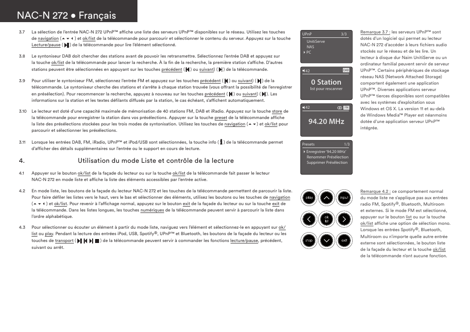 Nac-n 272 • français, 0 station, 20 mhz | Naim Audio NAC-N 272 User Manual | Page 12 / 36