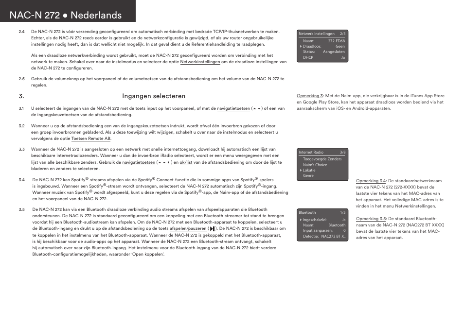 Nac-n 272 • nederlands, Ingangen selecteren | Naim Audio NAC-N 272 User Manual | Page 14 / 36