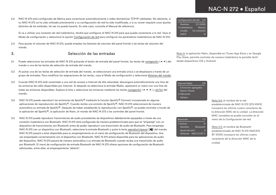 Nac-n 272 • español, Selección de las entradas | Naim Audio NAC-N 272 User Manual | Page 17 / 36