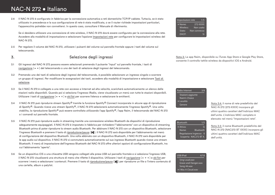 Nac-n 272 • italiano, Selezione degli ingressi | Naim Audio NAC-N 272 User Manual | Page 20 / 36