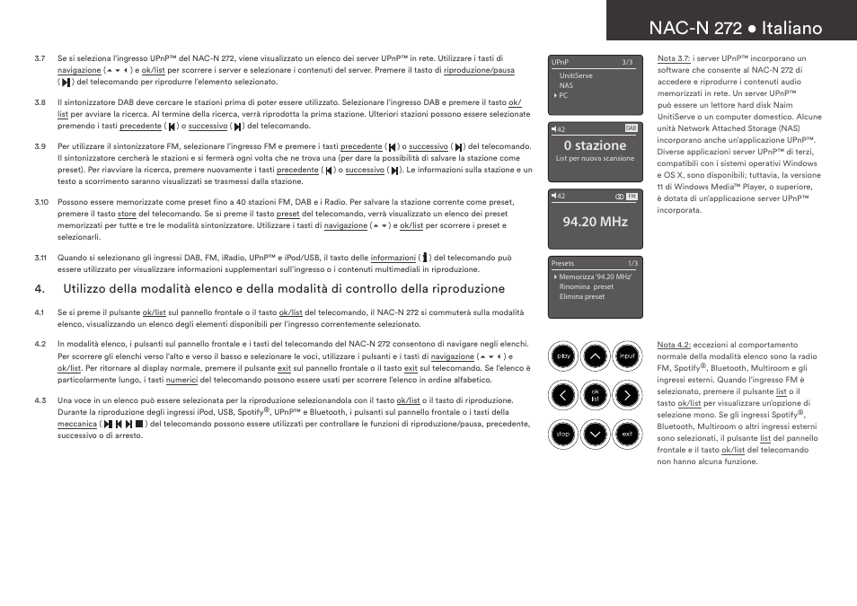 Nac-n 272 • italiano, 0 stazione, 20 mhz | Naim Audio NAC-N 272 User Manual | Page 21 / 36