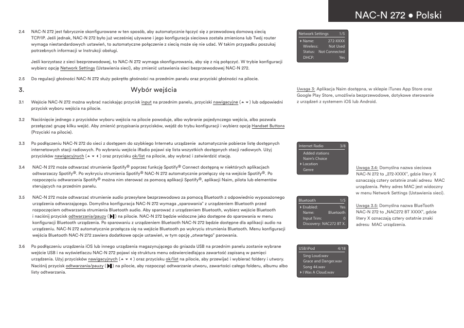 Nac-n 272 • polski, Wybór wejścia | Naim Audio NAC-N 272 User Manual | Page 23 / 36