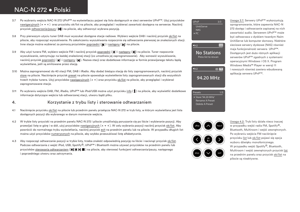 Nac-n 272 • polski, No stations, 20 mhz | Naim Audio NAC-N 272 User Manual | Page 24 / 36