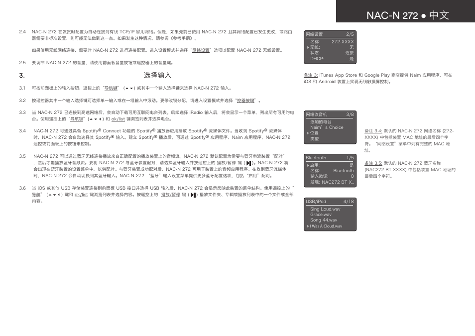 Nac-n 272 • 中文, 选择输入 | Naim Audio NAC-N 272 User Manual | Page 29 / 36