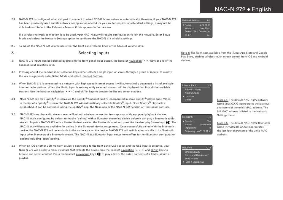 Nac-n 272 • english, Selecting inputs | Naim Audio NAC-N 272 User Manual | Page 5 / 36