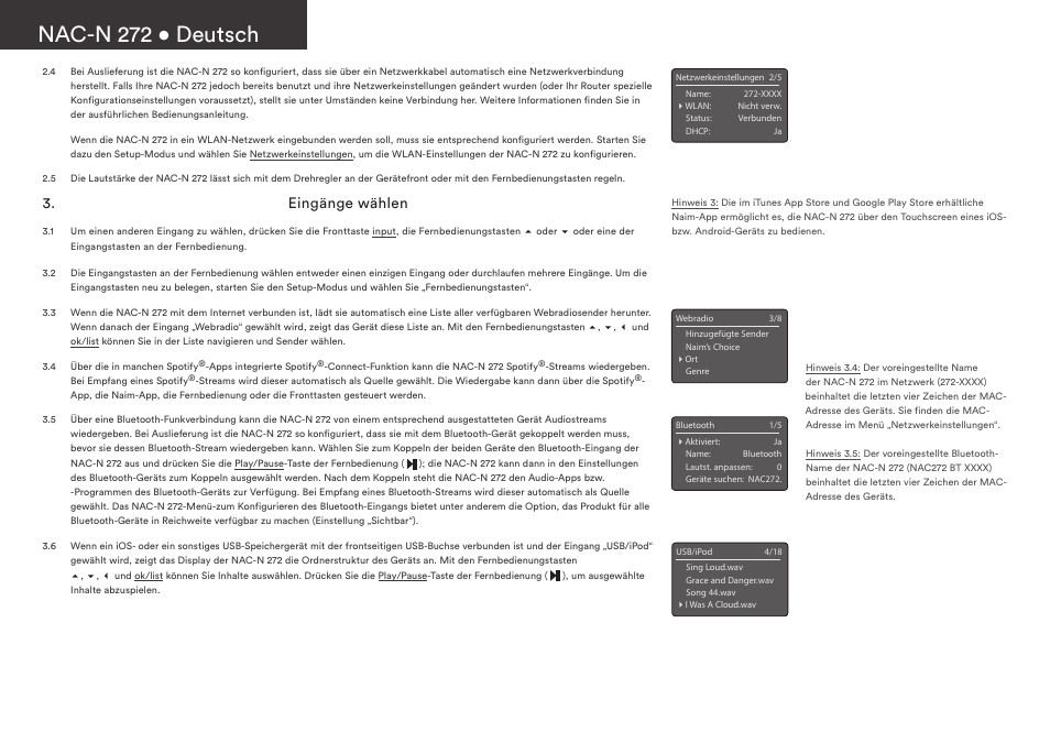 Nac-n 272 • deutsch, Eingänge wählen | Naim Audio NAC-N 272 User Manual | Page 8 / 36