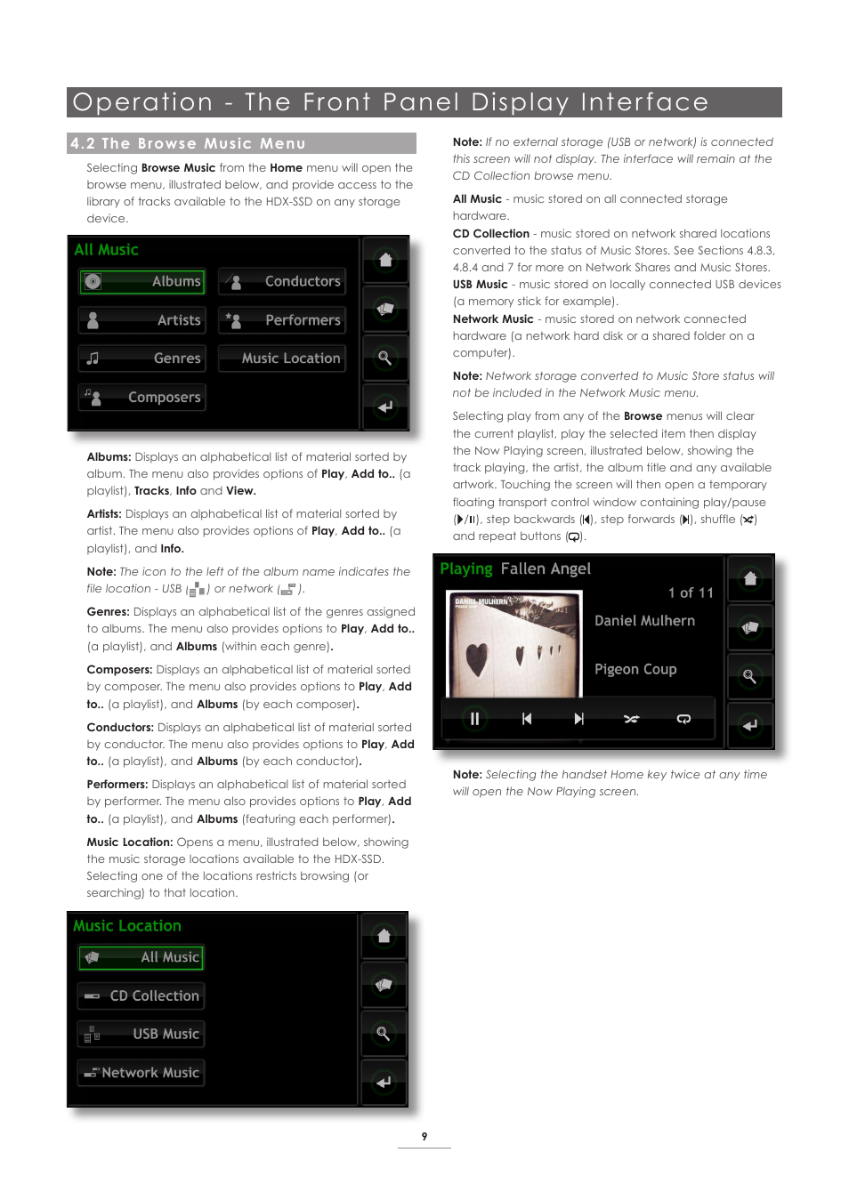 2 the browse music menu, Operation - the front panel display inter face | Naim Audio HDX User Manual | Page 11 / 30