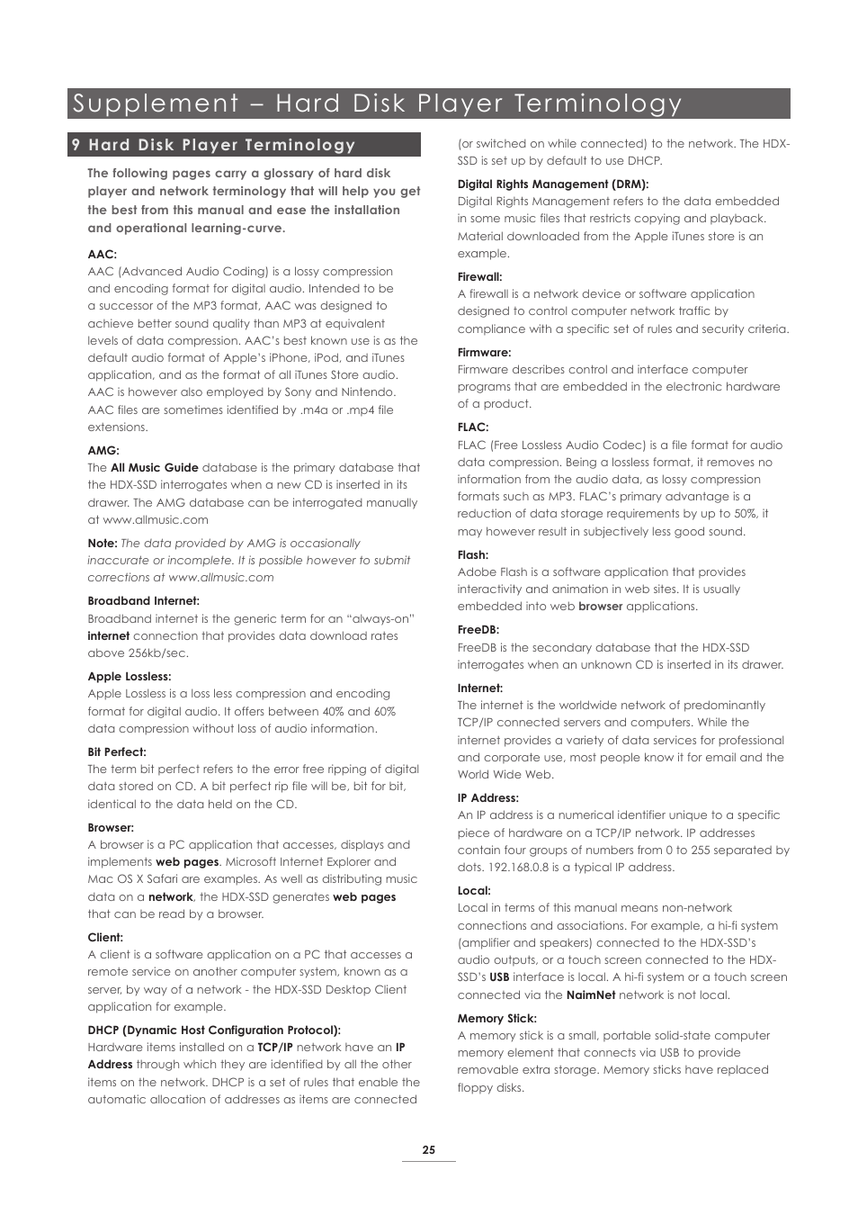 9 hard disk player terminology, Supplement – hard disk player ter minology | Naim Audio HDX User Manual | Page 27 / 30