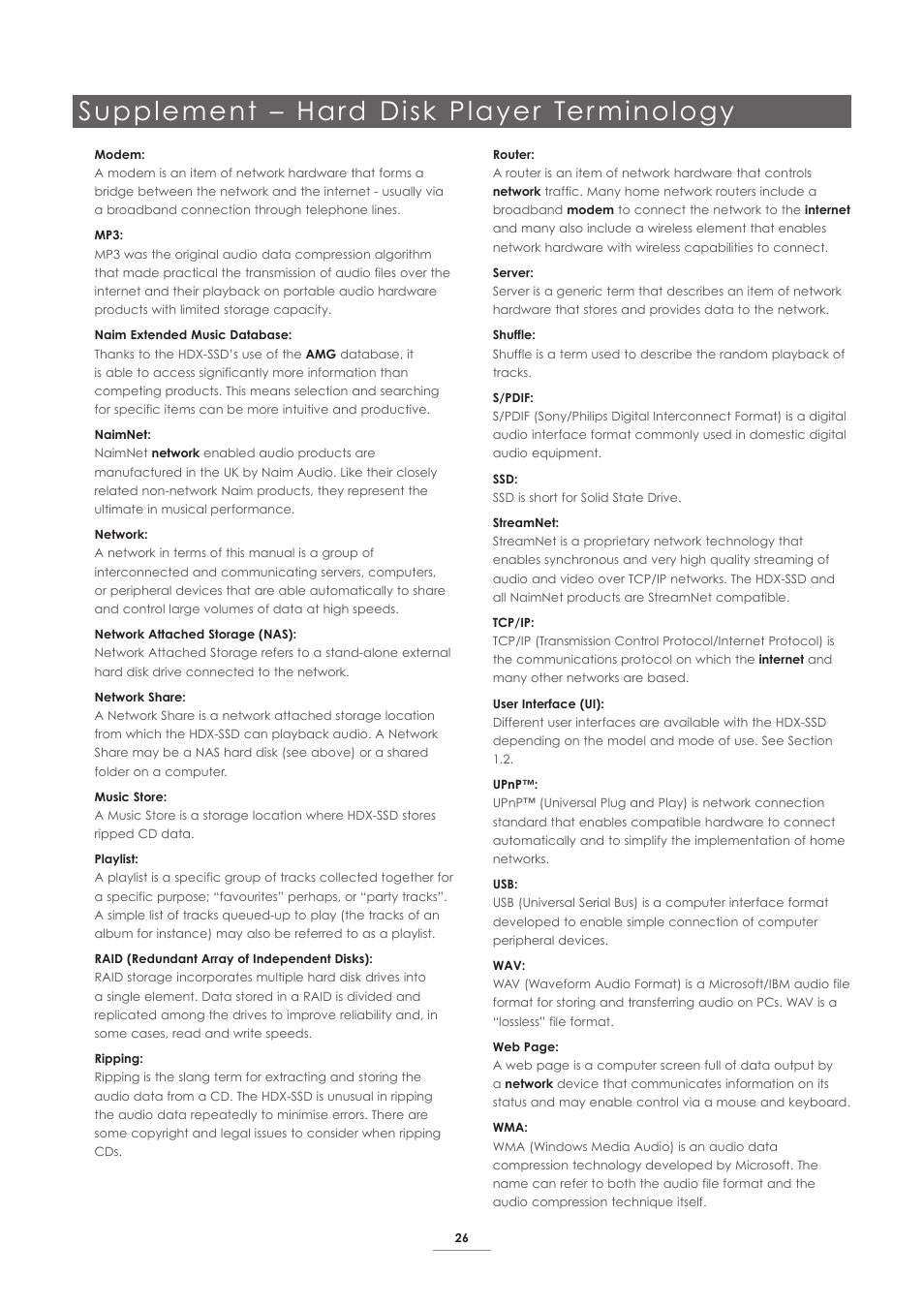 Supplement – hard disk player ter minology | Naim Audio HDX User Manual | Page 28 / 30