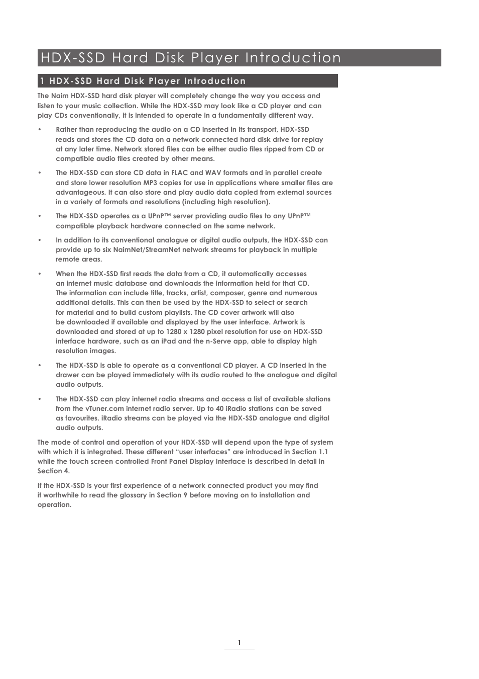 1 hdx-ssd hard disk player introduction, Hdx-ssd hard disk player introduction | Naim Audio HDX User Manual | Page 3 / 30