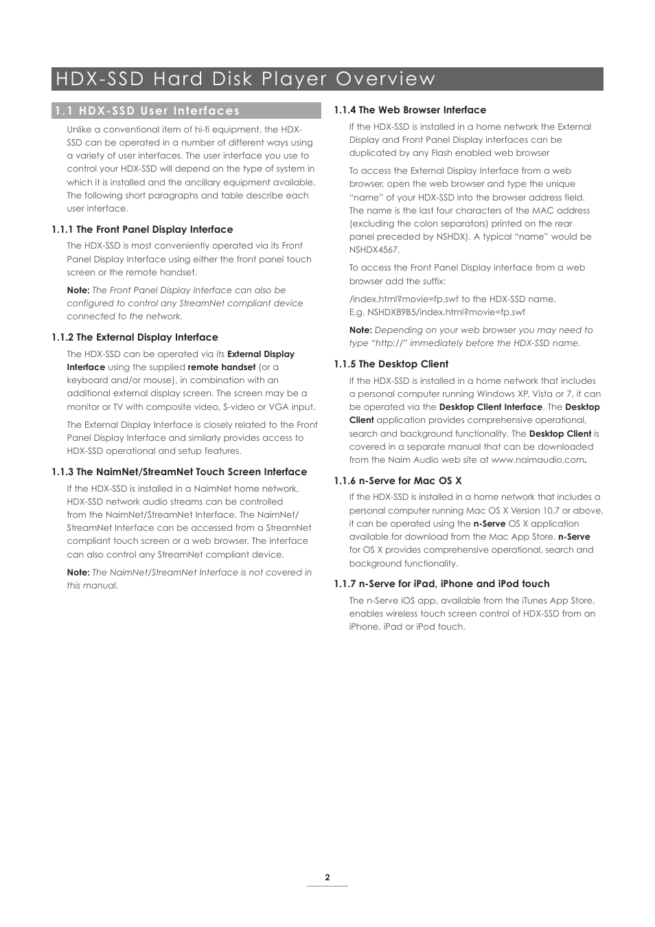 1 hdx-ssd user interfaces, Hdx-ssd hard disk player overview | Naim Audio HDX User Manual | Page 4 / 30