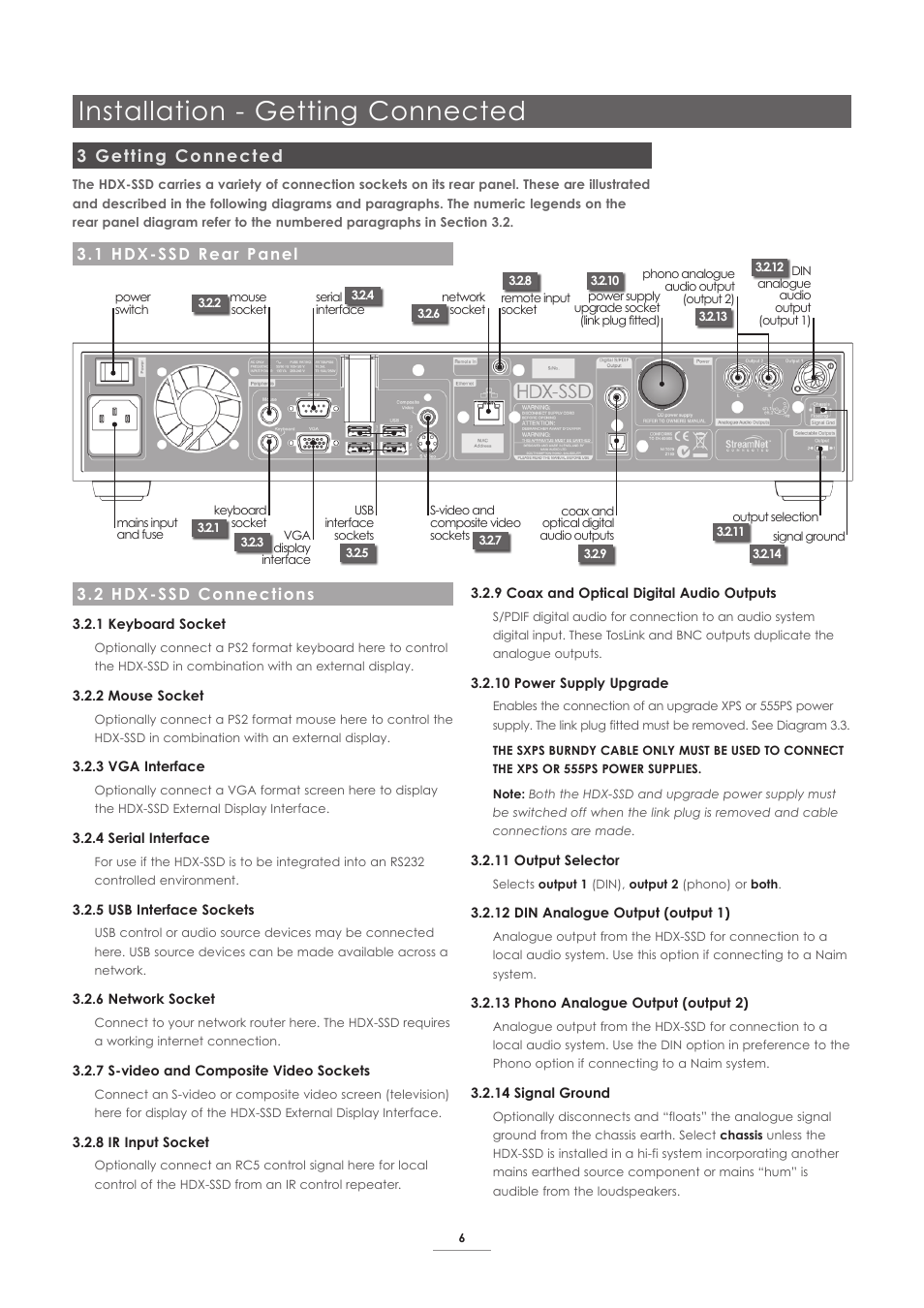 3 getting connected, 1 hdx-ssd rear panel, 2 hdx-ssd connections | Installation - getting connected | Naim Audio HDX User Manual | Page 8 / 30