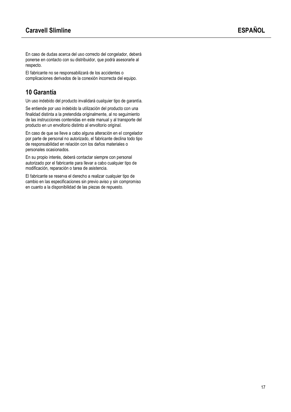 Caravell slimline español, 10 garantía | Caravell Slimline SLC 168 User Manual | Page 17 / 35