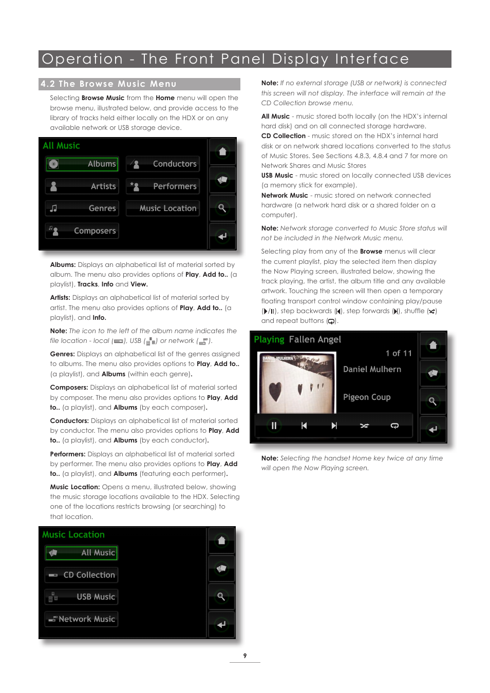 2 the browse music menu, Operation - the front panel display inter face | Naim Audio HDX User Manual | Page 11 / 32