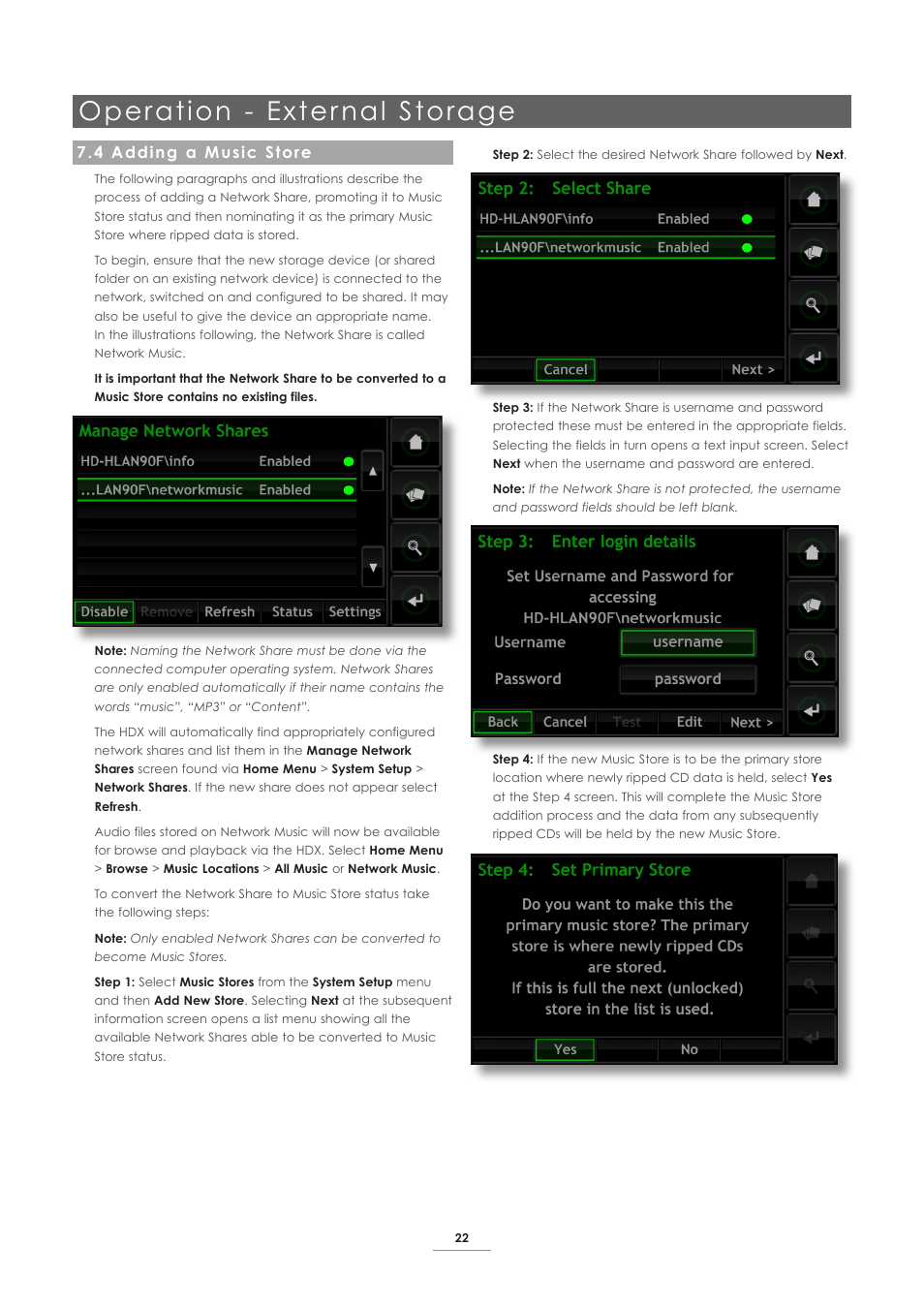 4 adding a music store, Operation - exter nal storage | Naim Audio HDX User Manual | Page 24 / 32