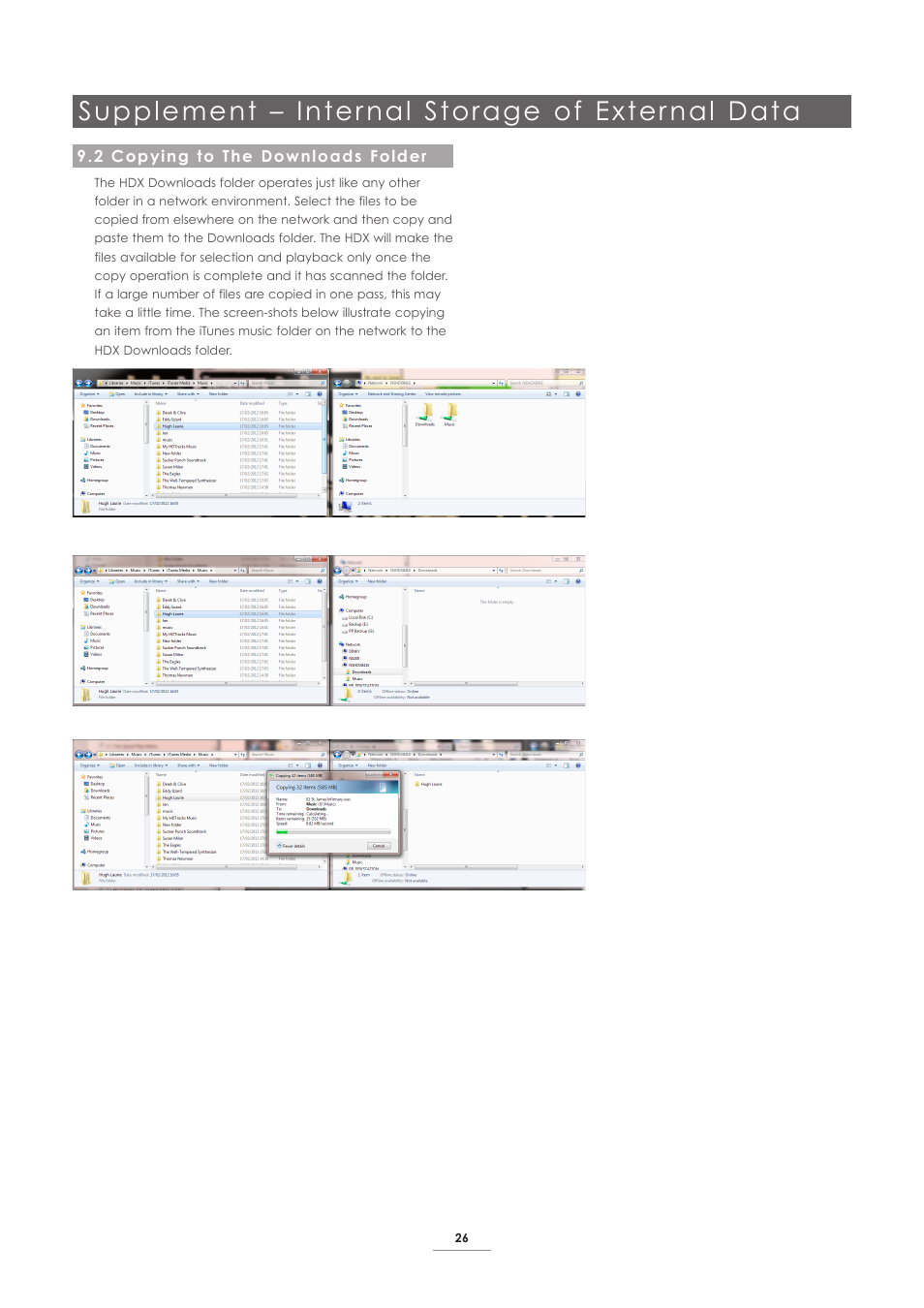 2 copying to the downloads folder, Supplement – inter nal storage of exter nal data | Naim Audio HDX User Manual | Page 28 / 32