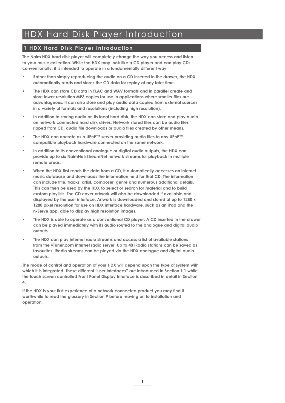 1 hdx hard disk player introduction, Hdx hard disk player introduction | Naim Audio HDX User Manual | Page 3 / 32