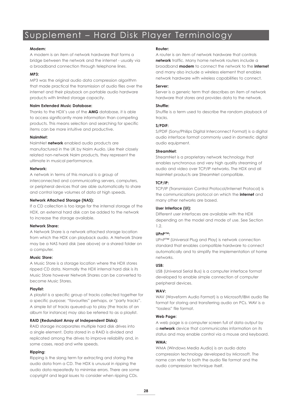 Supplement – hard disk player ter minology | Naim Audio HDX User Manual | Page 30 / 32