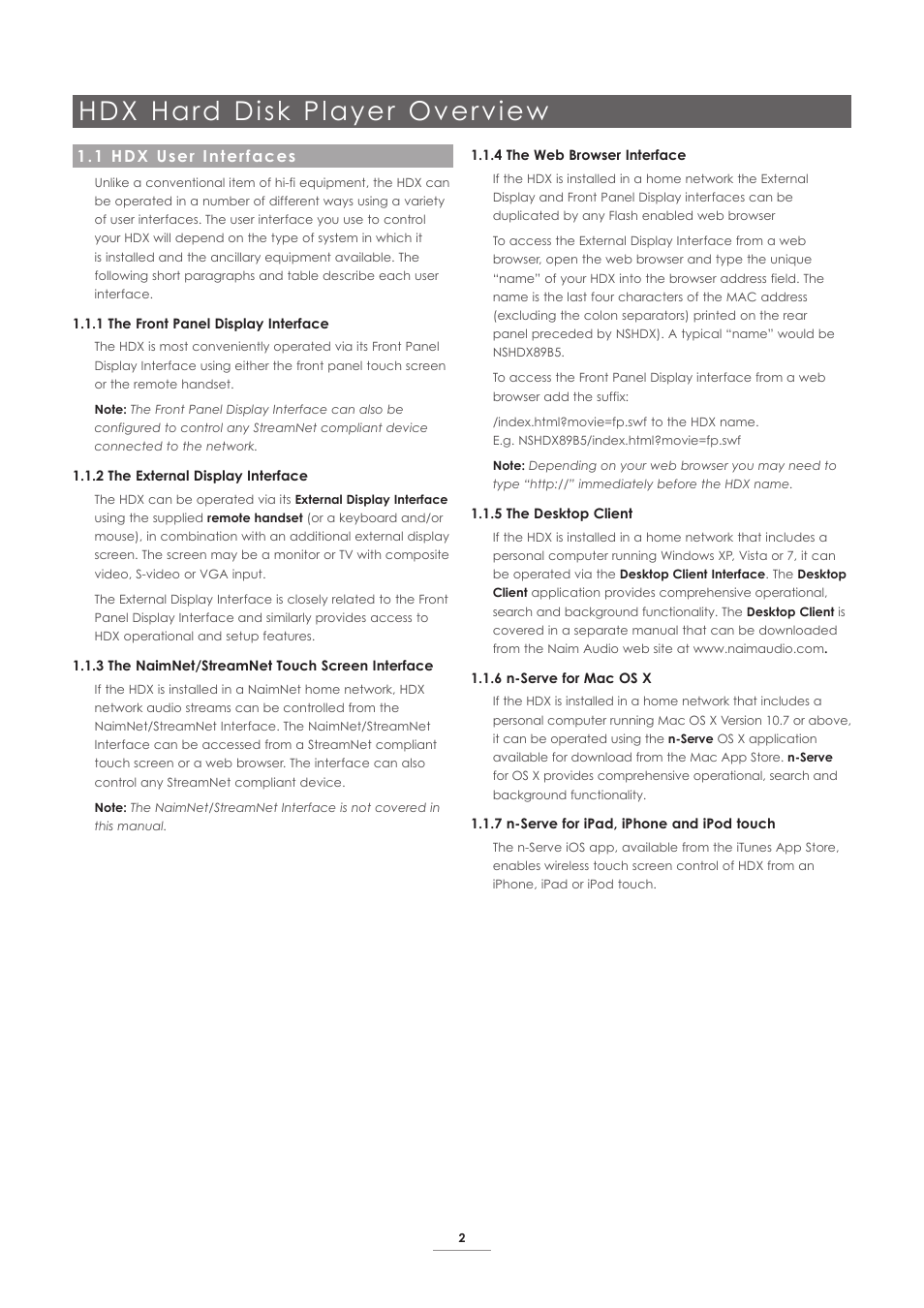 1 hdx user interfaces, Hdx hard disk player overview | Naim Audio HDX User Manual | Page 4 / 32