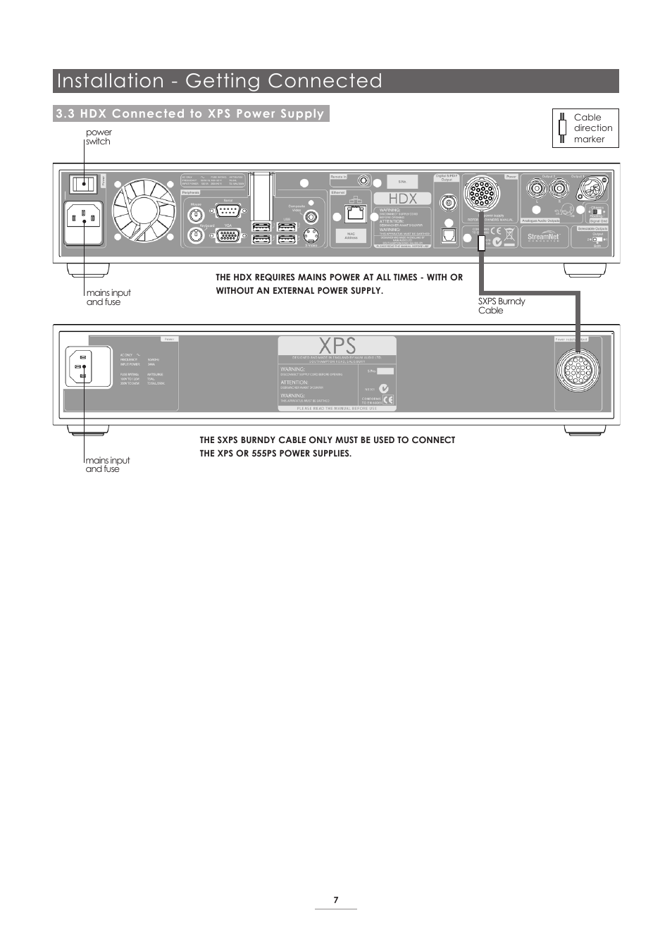 3 hdx connected to xps power supply, Installation - getting connected | Naim Audio HDX User Manual | Page 9 / 32