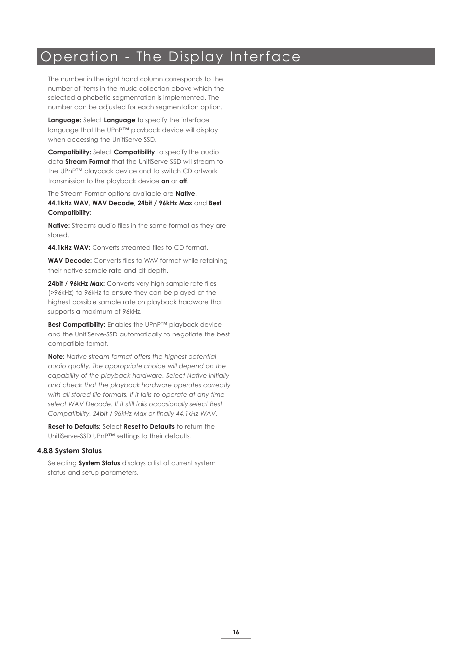 Operation - the display inter face | Naim Audio UnitiServe User Manual | Page 18 / 29