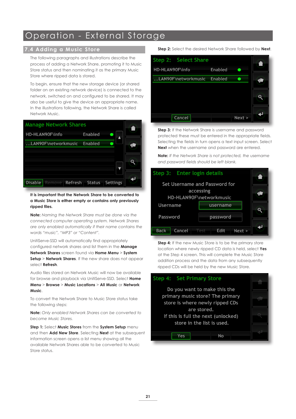 4 adding a music store, Operation - exter nal storage | Naim Audio UnitiServe User Manual | Page 23 / 29
