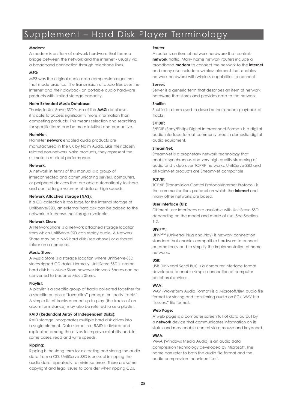 Supplement – hard disk player ter minology | Naim Audio UnitiServe User Manual | Page 27 / 29