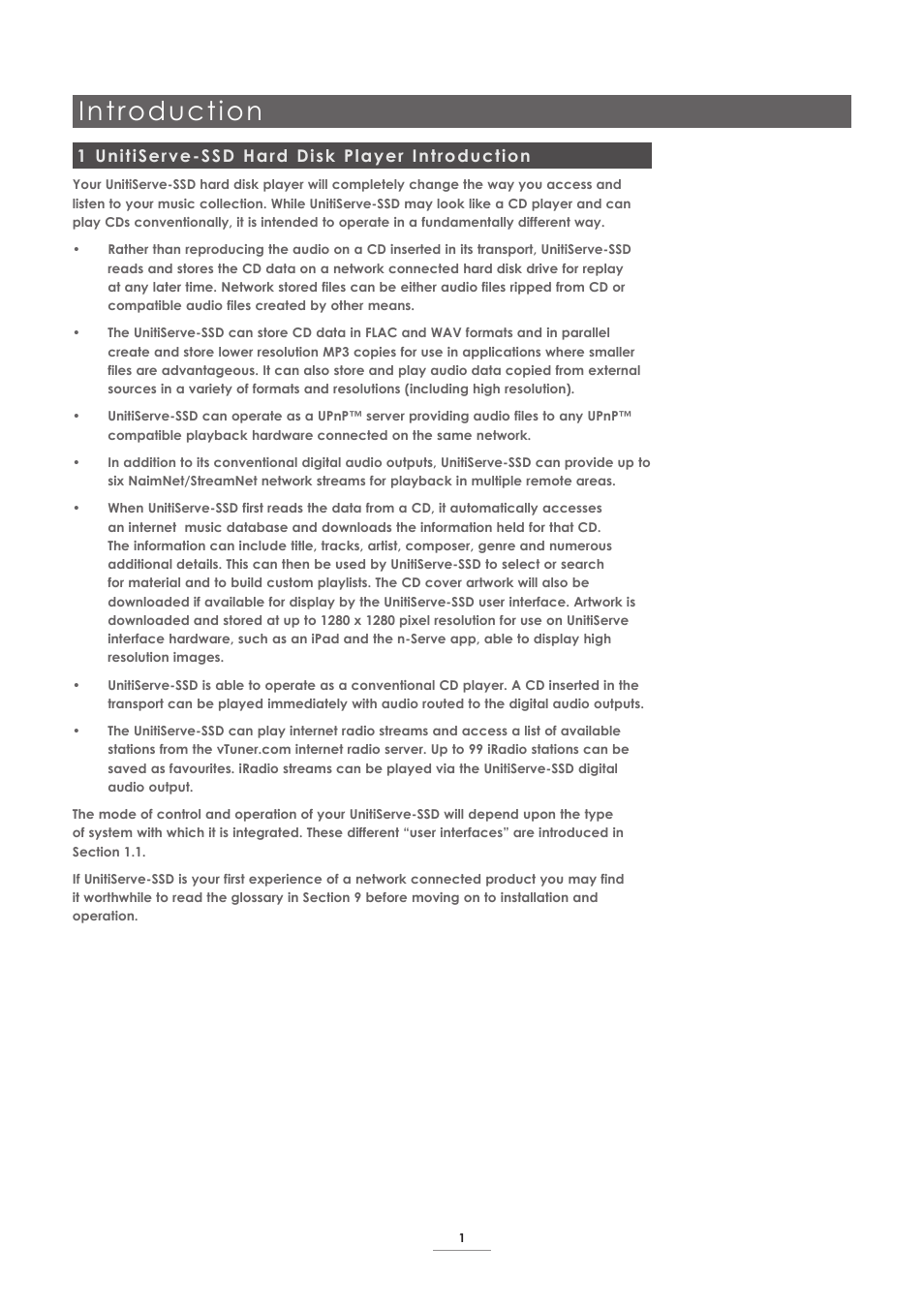 1 unitiserve-ssd hard disk player introduction, Introduction | Naim Audio UnitiServe User Manual | Page 3 / 29